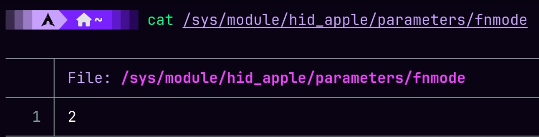 /sys/module/hid_apple/parameters/fnmode returning 2